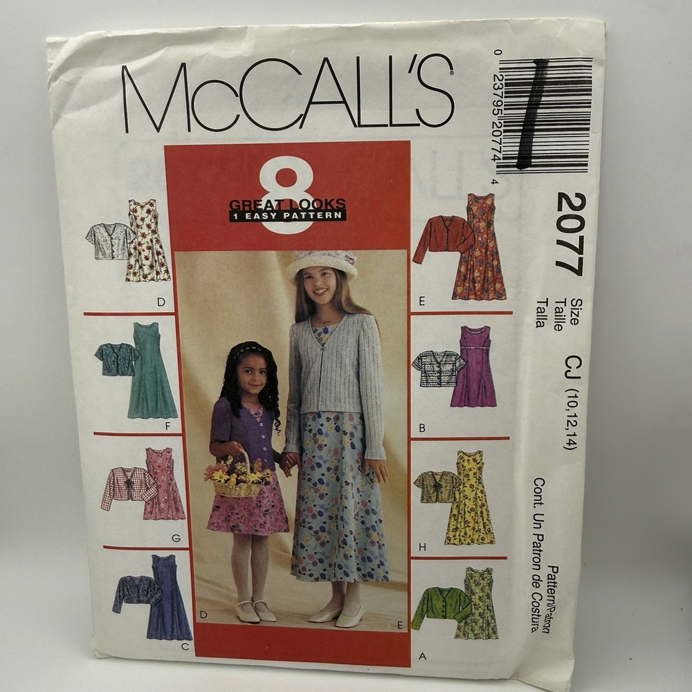McCALLS 2077 Girls Dress in 2 lengths & Jacket in 8 Looks PATTERN 10-14 UC FF